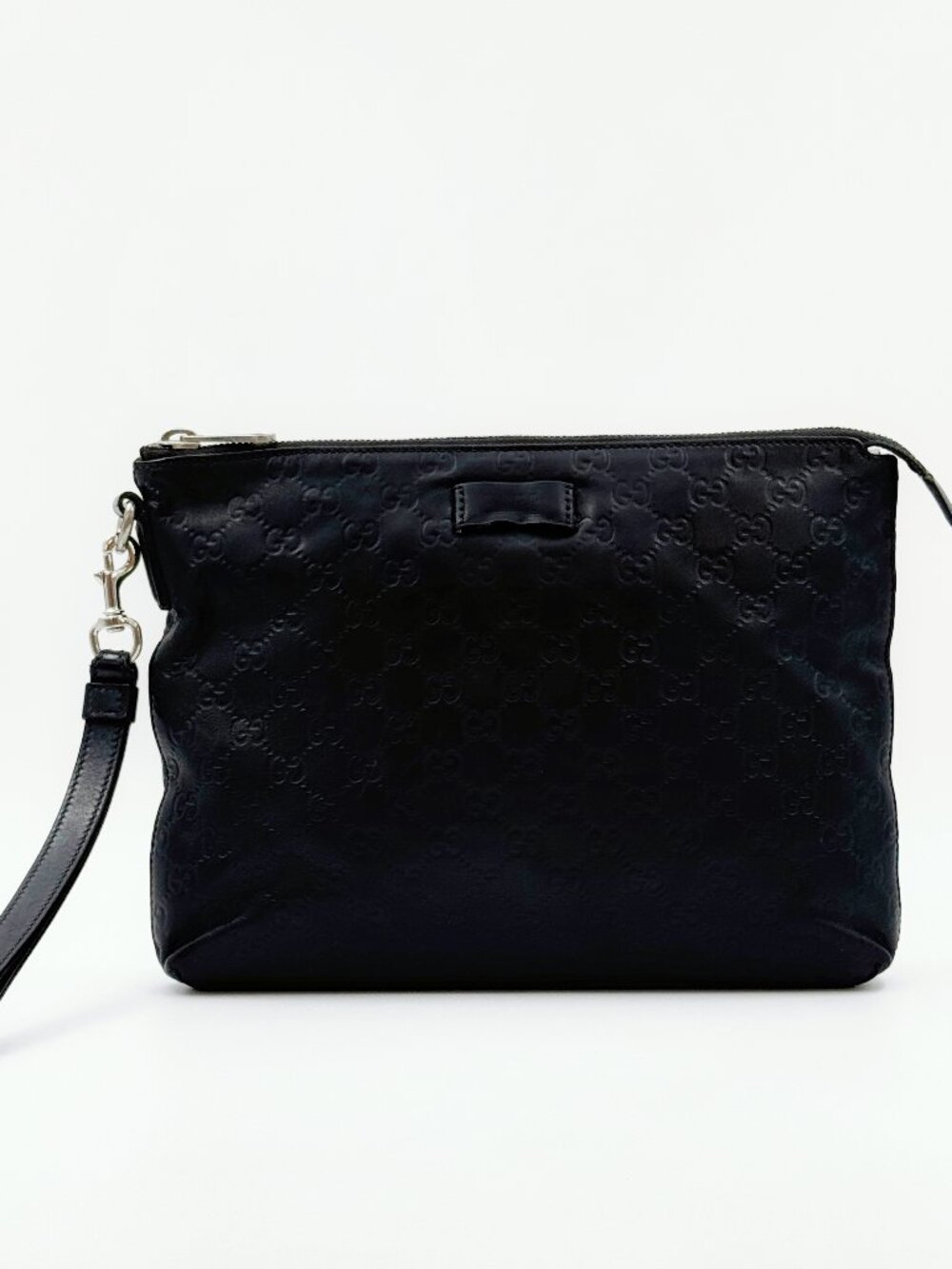 Gucci Micro Guccissima Black Leather Wristlet Clutch Pouch